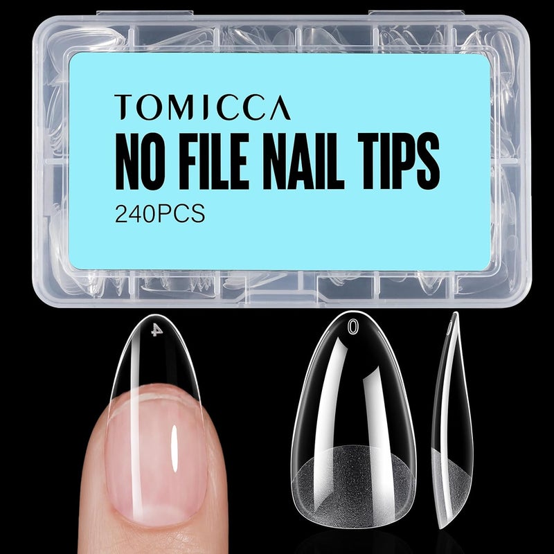 TOMICCA Medium Almond Nail Tips, 240Pcs Soft Acrylic Nails Tips Pre-Shaped Gel Tips, Medium Almond Press on Nails Clear Full Cover Fake Nails for Nail Extension Nail Salon 12 Sizes - Image 1